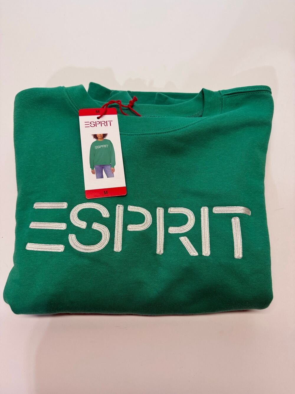 NWT Esprit RETRO LOGO FLEECE CREWNECK SWEATSHIRT GREEN M